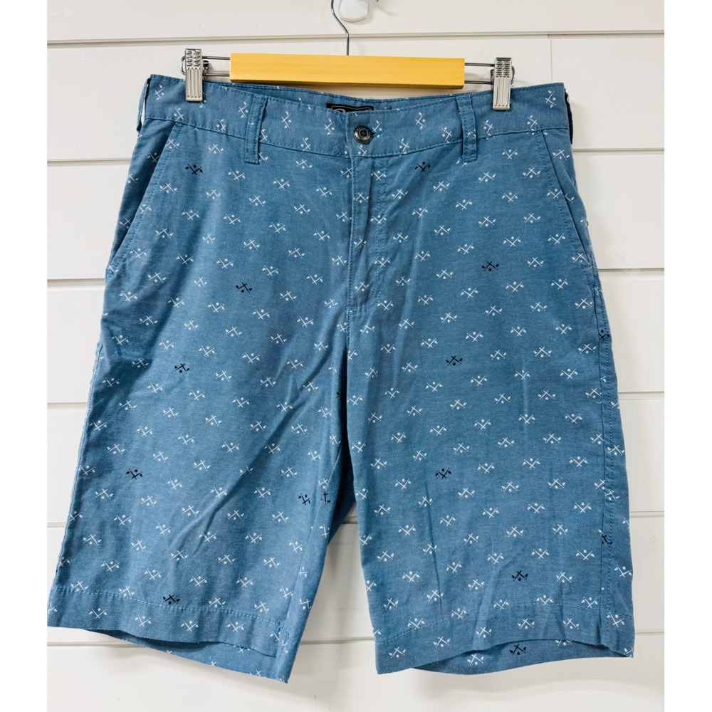 Retrofit Mens Blue Golf Print Chino Shorts Size 32 Flat Front Cotton Casual